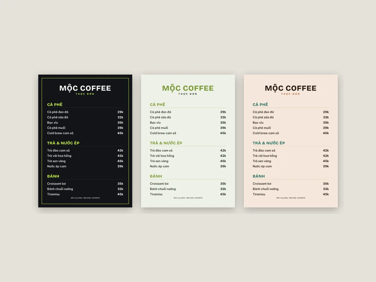 3 café menu templates (A4)