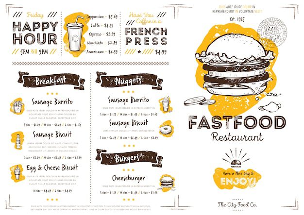 Top 5 phong cách thiết kế menu nhà hàng thức ăn nhanh